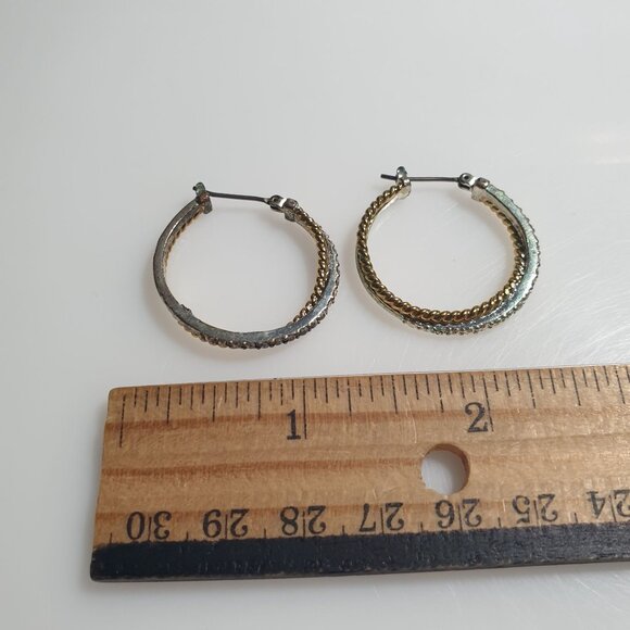 Gold Silver Tone Mixed Metal Textured Hoop Earrings Vintage Twisted Gift Mom - Picture 3 of 3